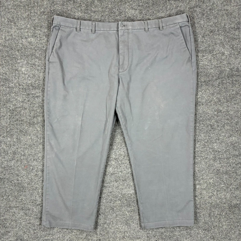 IZOD Mens Chino Pants Size 52x30 Gray Flat Front Stretch Casual High Rise